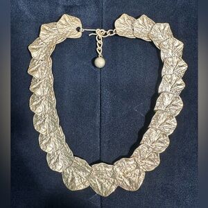 Vtg: KJL Gingko Matt Gold Textured Leaves Collar Necklace